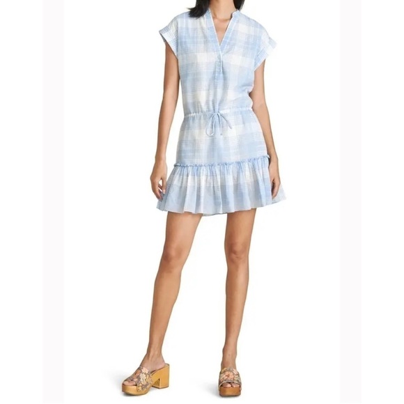 Veronica Beard Dresses & Skirts - Veronica Beard NWT Short Sleeve Tie Waist Plaid Hanne Mini Dress Blue Size L